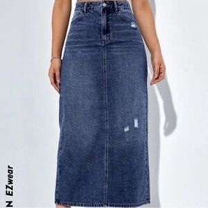 Shein High-Waisted Ripped Denim Skirt Split Back